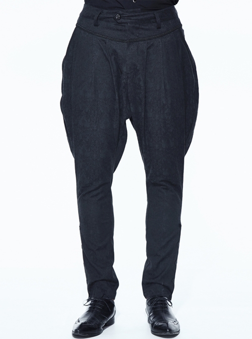 Small Jacquard Pattern Ribbons Snap Fastener Black Oversize Gothic Pants