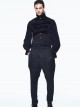 Small Jacquard Pattern Ribbons Snap Fastener Black Oversize Gothic Pants