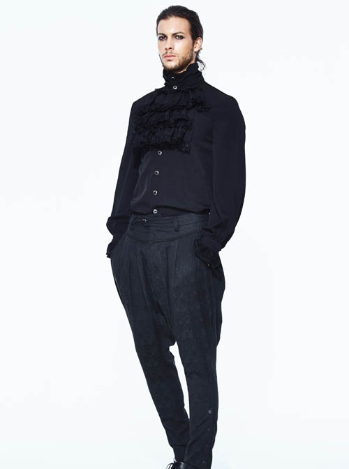 Small Jacquard Pattern Ribbons Snap Fastener Black Oversize Gothic Pants