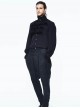 Small Jacquard Pattern Ribbons Snap Fastener Black Oversize Gothic Pants