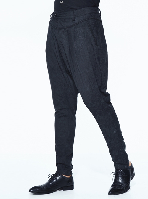 Small Jacquard Pattern Ribbons Snap Fastener Black Oversize Gothic Pants