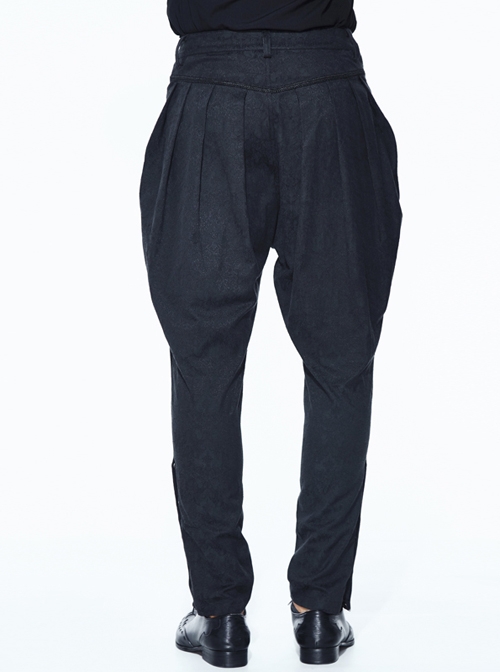 Small Jacquard Pattern Ribbons Snap Fastener Black Oversize Gothic Pants