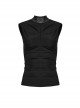 Black Stretch Knit Patchwork Mesh Neckline Slim Fit Skeleton Gothic Sleeveless Vest