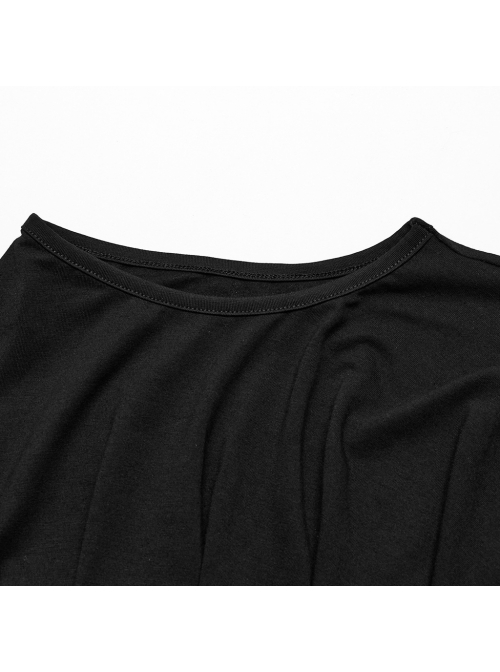 Black Stretch Knit Patchwork Mesh Neckline Slim Fit Skeleton Gothic Sleeveless Vest