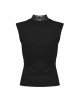 Black Stretch Knit Patchwork Mesh Neckline Slim Fit Skeleton Gothic Sleeveless Vest