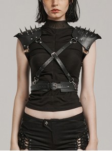 Personalized Spiked Rivets Black Microfiber Leather Adjustable Integrated Punk Style Strap