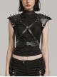 Personalized Spiked Rivets Black Microfiber Leather Adjustable Integrated Punk Style Strap