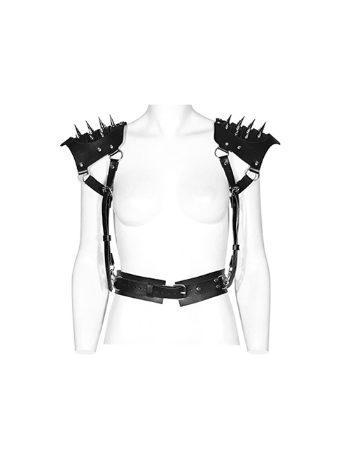 Personalized Spiked Rivets Black Microfiber Leather Adjustable Integrated Punk Style Strap