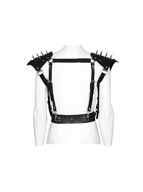 Personalized Spiked Rivets Black Microfiber Leather Adjustable Integrated Punk Style Strap