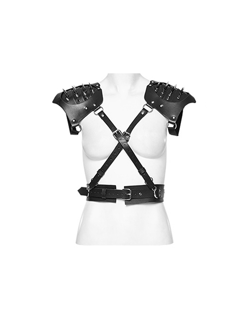 Personalized Spiked Rivets Black Microfiber Leather Adjustable Integrated Punk Style Strap
