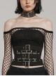 Black Non Elastic Woven Spliced Mesh Adjustable Thick Tab Cross Tied Rope Punk Style Tight Girdle