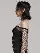 Black Non Elastic Woven Spliced Mesh Adjustable Thick Tab Cross Tied Rope Punk Style Tight Girdle