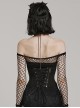 Black Non Elastic Woven Spliced Mesh Adjustable Thick Tab Cross Tied Rope Punk Style Tight Girdle