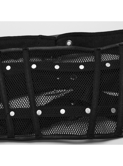 Black Non Elastic Woven Spliced Mesh Adjustable Thick Tab Cross Tied Rope Punk Style Tight Girdle