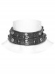 Old Look Gray Woven With Metal Skull Pattern Rivets To Decorate The Punk Style Double Neck Collar