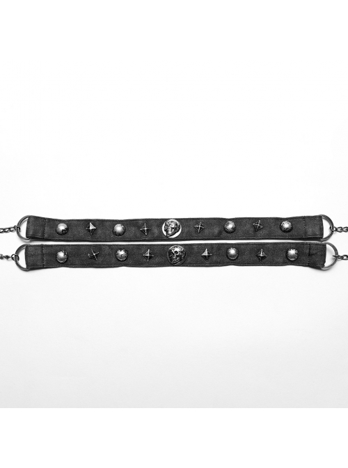 Old Look Gray Woven With Metal Skull Pattern Rivets To Decorate The Punk Style Double Neck Collar