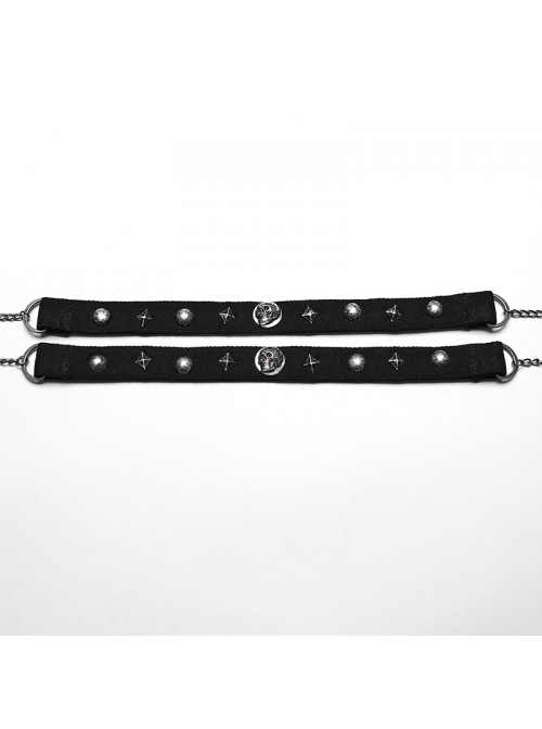 Old Look Black Woven With Metal Skull Pattern Rivets To Decorate The Punk Style Double Neck Collar