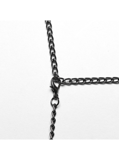 Old Look Black Woven With Metal Skull Pattern Rivets To Decorate The Punk Style Double Neck Collar