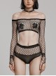 Sexy Black Super Elastic Mesh Yarn Punk Style See Through T-Shirt Suit