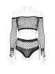 Sexy Black Super Elastic Mesh Yarn Punk Style See Through T-Shirt Suit