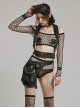 Sexy Black Super Elastic Mesh Yarn Punk Style See Through T-Shirt Suit