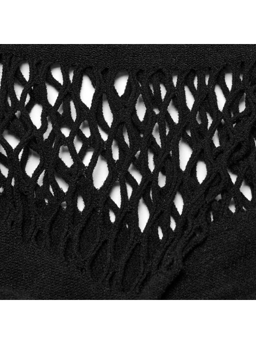 Sexy Black Super Elastic Mesh Yarn Punk Style See Through T-Shirt Suit