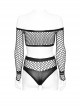 Sexy Black Super Elastic Mesh Yarn Punk Style See Through T-Shirt Suit