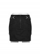 Personalized Black Cross Twill Spliced Mesh Front D Shaped Buckle With Studs Embellished With Punk Style Layered Skirt