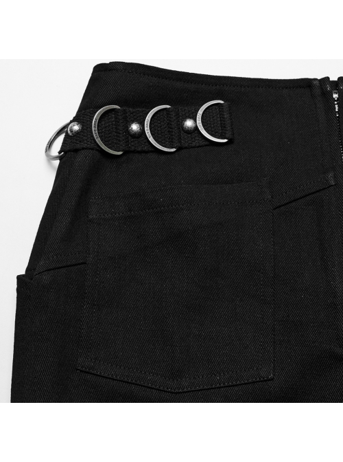 Personalized Black Cross Twill Spliced Mesh Front D Shaped Buckle With Studs Embellished With Punk Style Layered Skirt