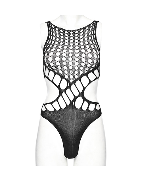Sexy Black Elastic Waistless Yarn Punk Style See Through Bodysuit