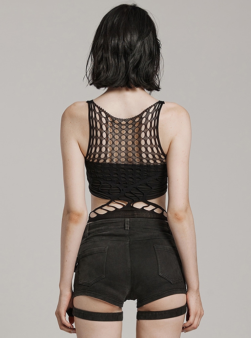 Sexy Black Elastic Waistless Yarn Punk Style See Through Bodysuit