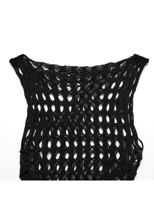 Sexy Black Elastic Waistless Yarn Punk Style See Through Bodysuit