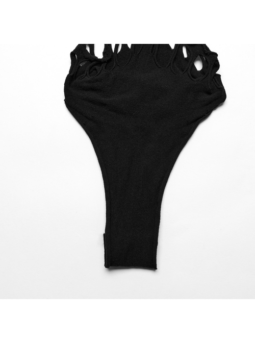 Sexy Black Elastic Waistless Yarn Punk Style See Through Bodysuit