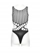 Sexy Black Elastic Waistless Yarn Punk Style See Through Bodysuit