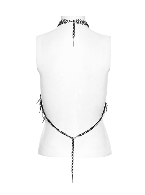 Personalized Tarnish Metal Spiked Chain Adjustable Halterneck Punk Style Harness