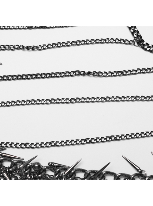 Personalized Tarnish Metal Spiked Chain Adjustable Halterneck Punk Style Harness