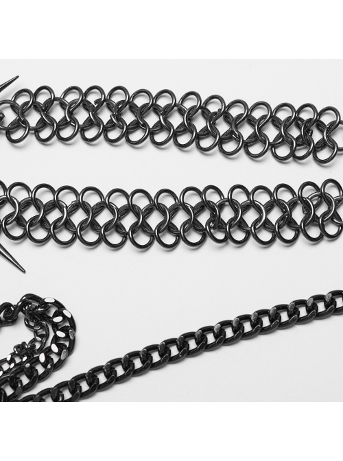 Personalized Tarnish Metal Spiked Chain Adjustable Halterneck Punk Style Harness