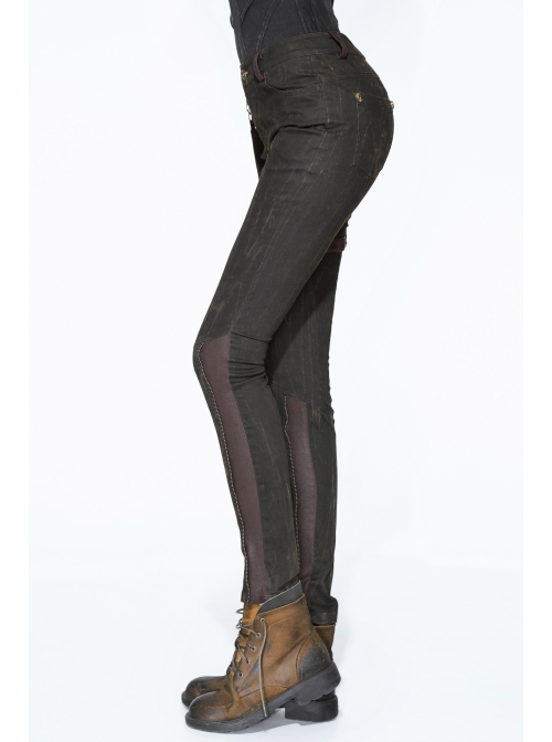 Right Side Brown Detachable Bag Distressed Black Punk Pants