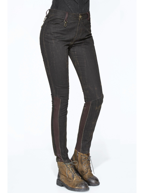Right Side Brown Detachable Bag Distressed Black Punk Pants