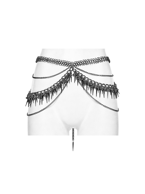 Adjustable Tarnish Metal Chain With Wide And Narrow Rivets Punk Style Sexy Waist Chain Belt