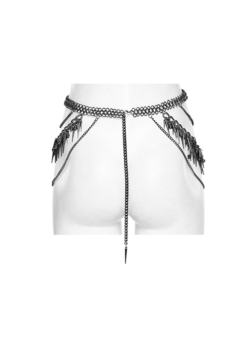 Adjustable Tarnish Metal Chain With Wide And Narrow Rivets Punk Style Sexy Waist Chain Belt