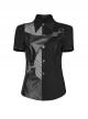 Personalized Black Twill Woven Patchwork Taped Mesh Lapel Punk Style Asymmetric Short Sleeved Shirt