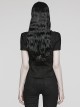 Personalized Black Twill Woven Patchwork Taped Mesh Lapel Punk Style Asymmetric Short Sleeved Shirt