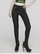 Black Stretch Muscle Knit Front Panel Exquisite Hand Stitched Button Embellished Gothic Print Leggings