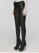 Black Stretch Muscle Knit Front Panel Exquisite Hand Stitched Button Embellished Gothic Print Leggings