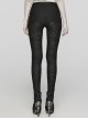 Black Stretch Muscle Knit Front Panel Exquisite Hand Stitched Button Embellished Gothic Print Leggings
