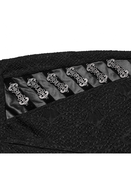 Black Stretch Muscle Knit Front Panel Exquisite Hand Stitched Button Embellished Gothic Print Leggings