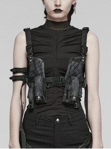 Handsome Black Nylon Workwear Detachable Small Bag Punk Style Harness