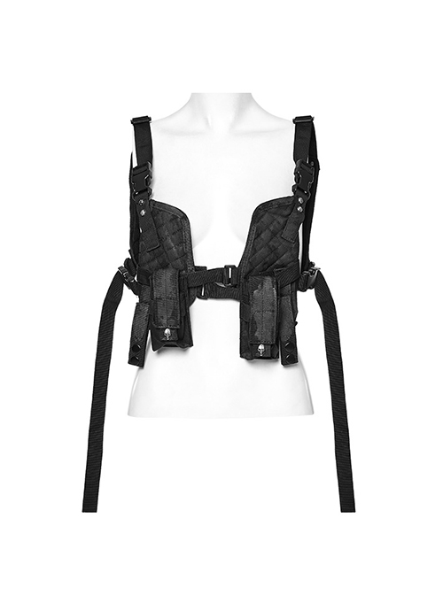 Handsome Black Nylon Workwear Detachable Small Bag Punk Style Harness