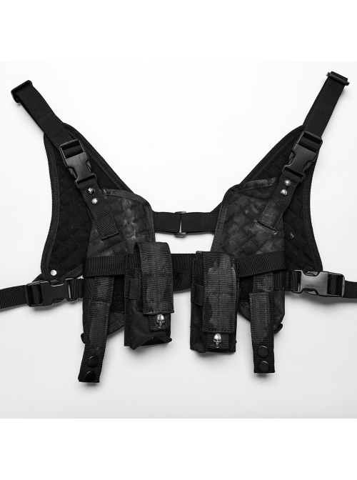 Handsome Black Nylon Workwear Detachable Small Bag Punk Style Harness